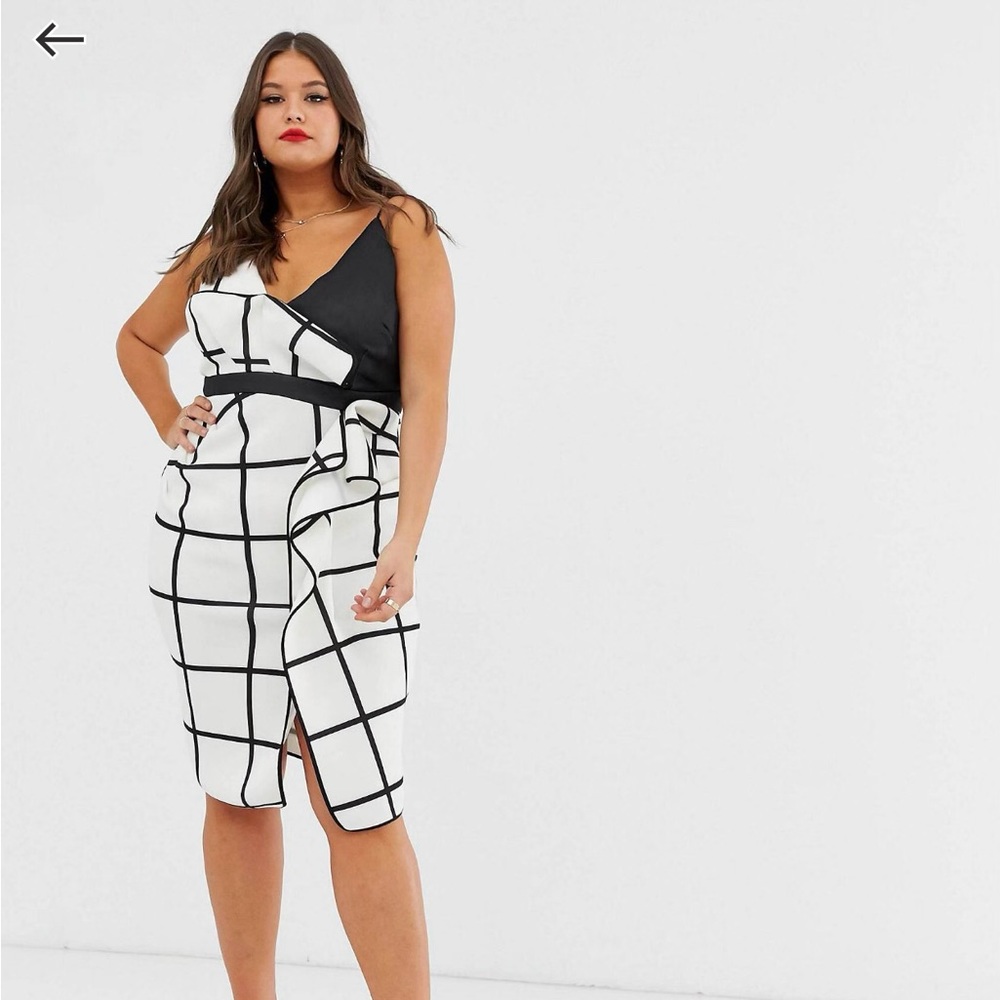 ASOS DESIGN Curve mono grid midi pencil dress